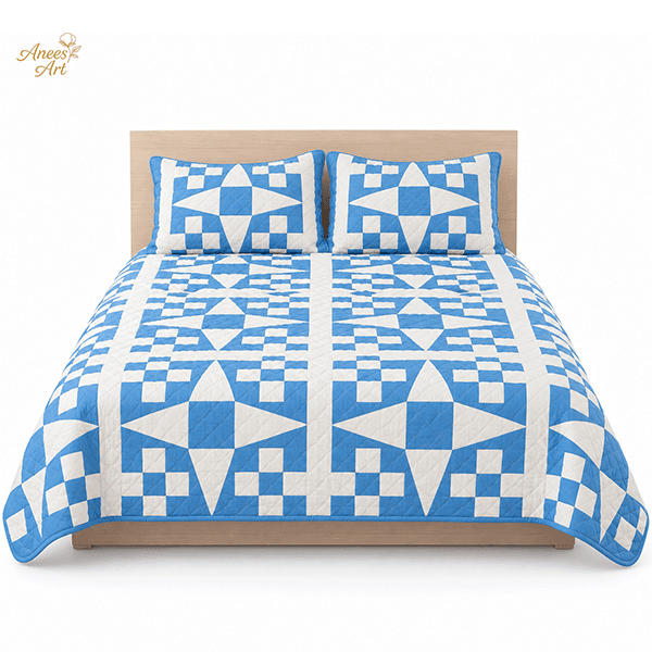 RD#001 - Blue / white - solid comforter with pillows